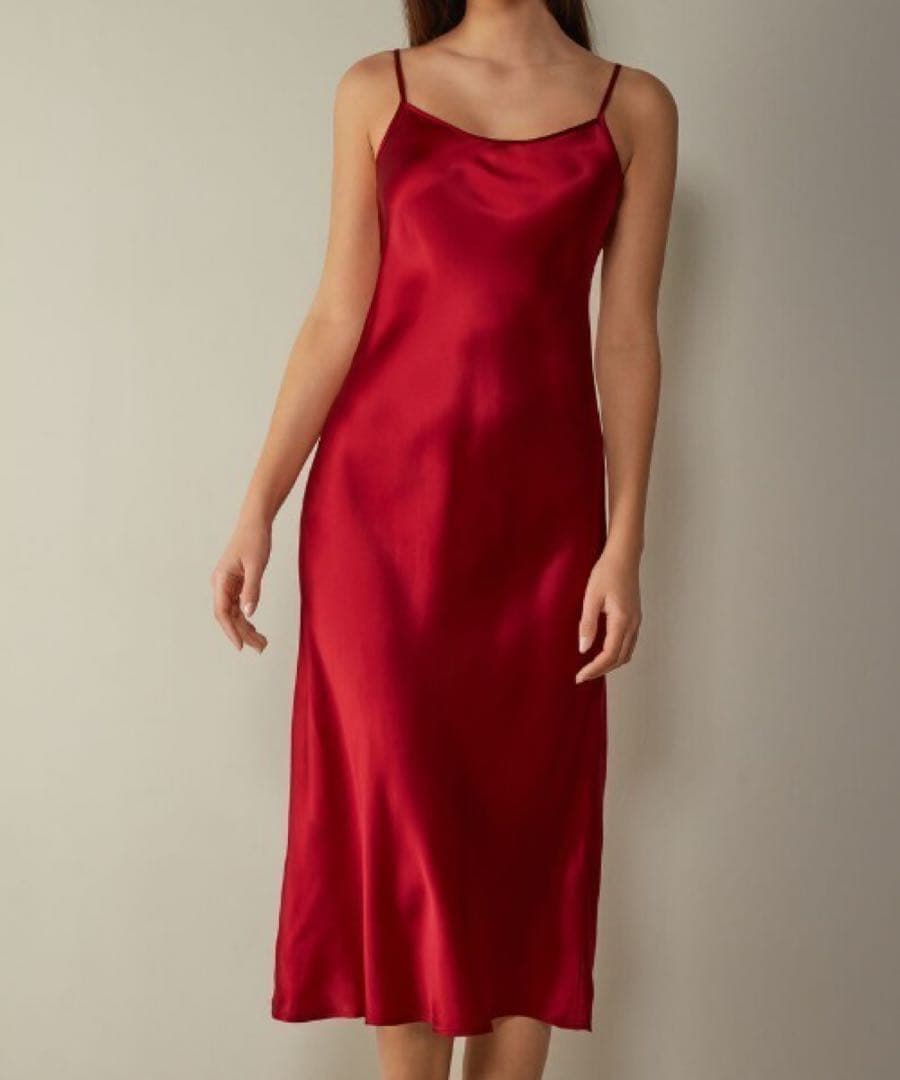 インティミッシミ ミディ丈シルク スリップ#レッドS