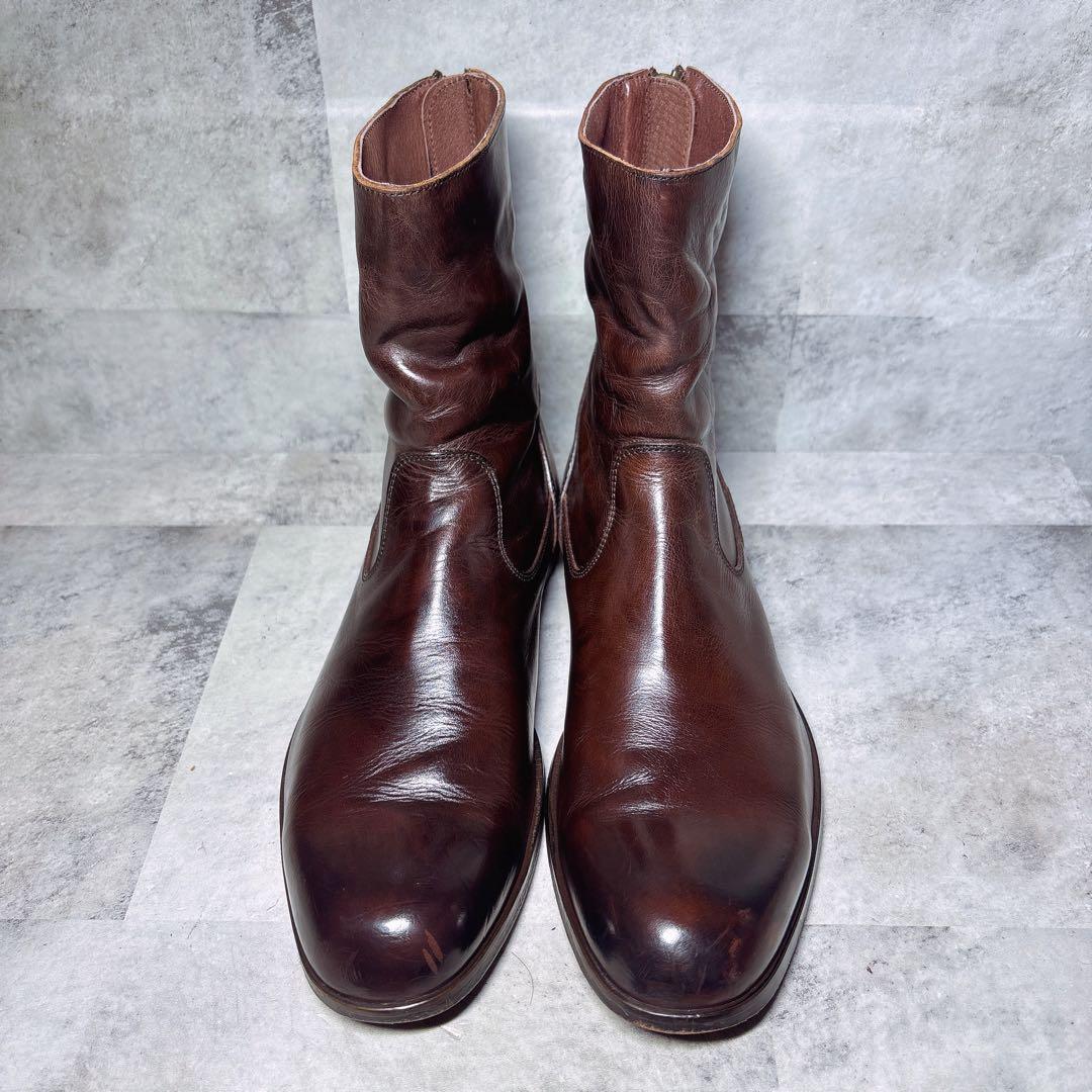 PADRONE ショートブーツ 41 バックジップ 本革 ブラウン