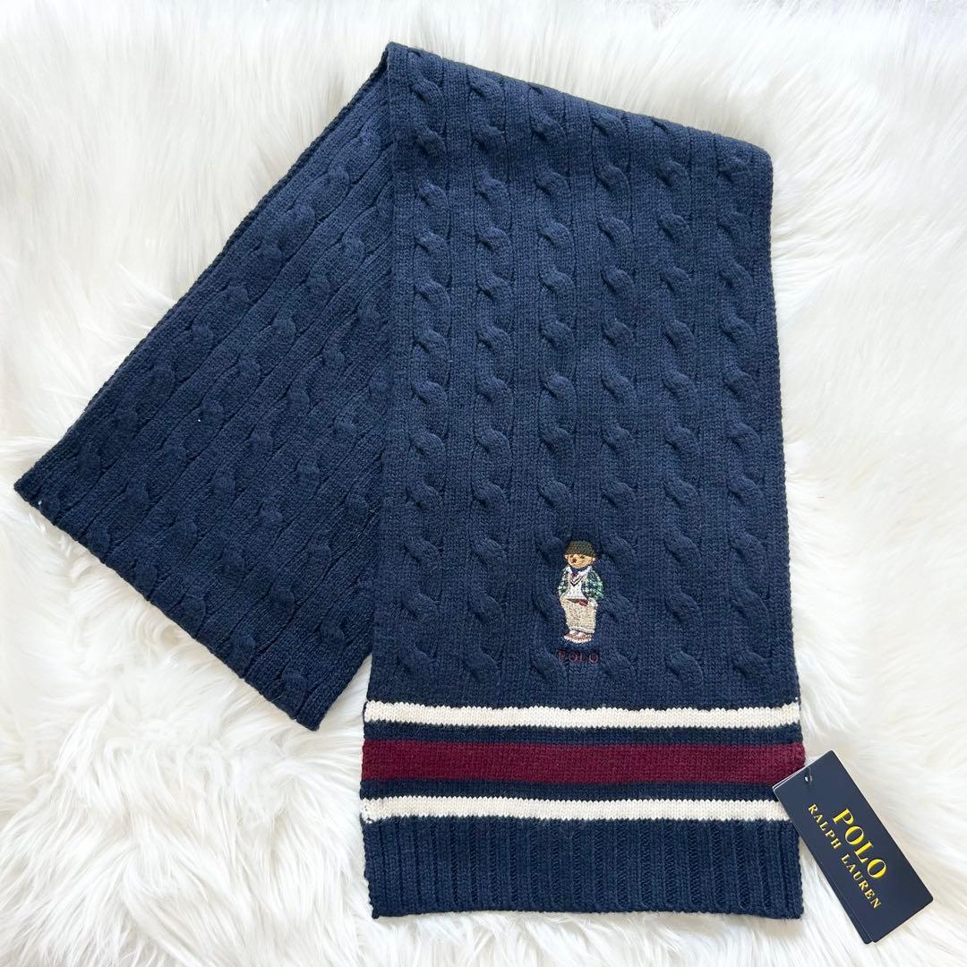POLO RALPH LAUREN マフラー　ポロベア　ベア　刺繍　ネイビー