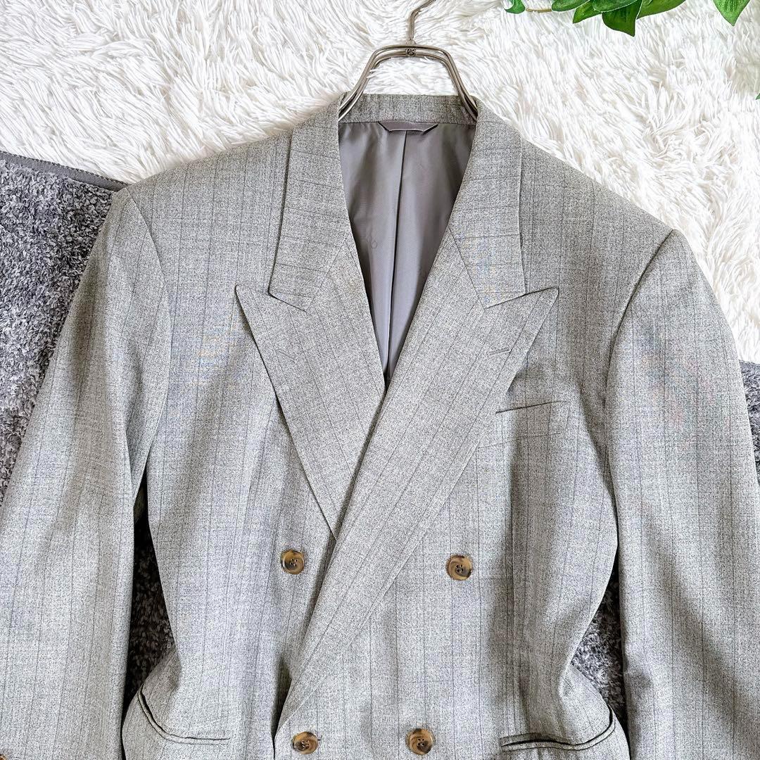 当時物　オールド　ディオール セットアップ　スーツ　チェック柄　ダブル　グレー