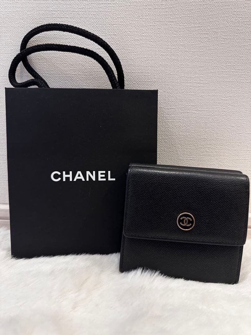 CHANEL ココボタン 折り財布 ブラック シリアル9番台 正規品