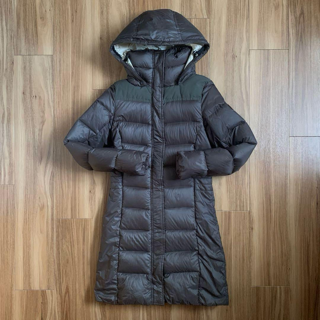 Sノースフェイスレディースブラウン茶色ロングダウンジャケットパーカNORTHFA