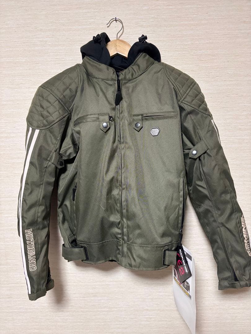 KOMINE フード付きオリーブグリーンバイクジャケット