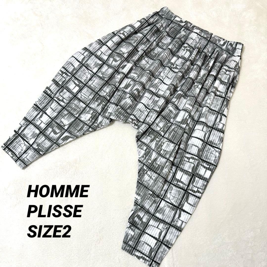 極美品✨HOMME PLISSE 総柄　プリーツ　サルエルパンツ　グレー