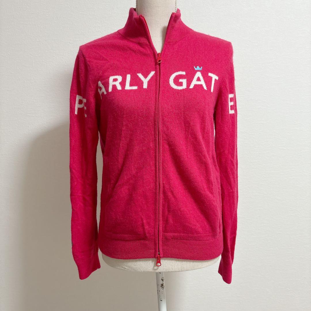 パーリーゲイツ　カシミヤ100% ジップアップニット　ピンク　ロゴ