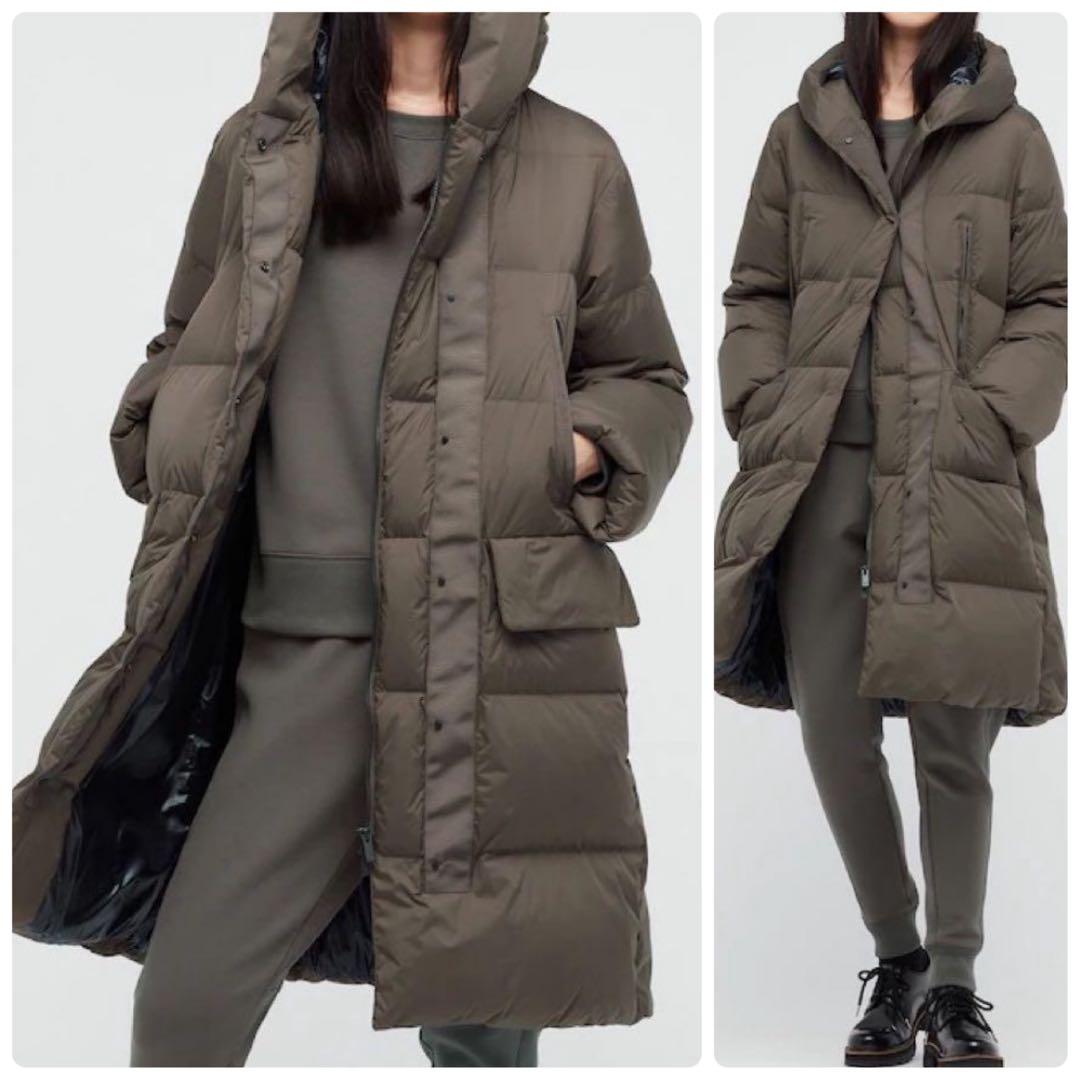 UNIQLO +J ダウンロングコート フード L ブラウン レディース