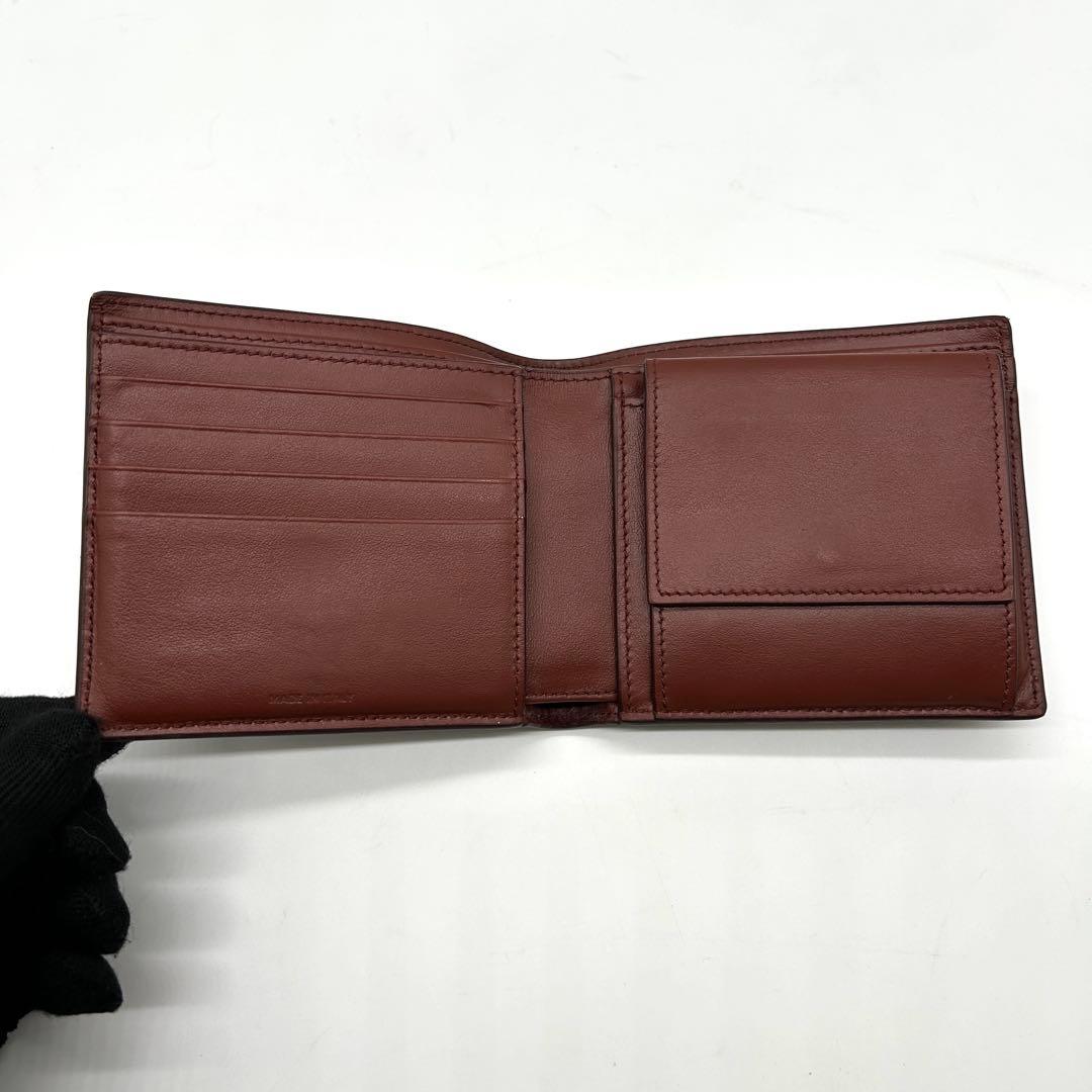 美品 CELINE 二つ折り財布 クロコ レザー ロゴ ブラウン バイフォールド