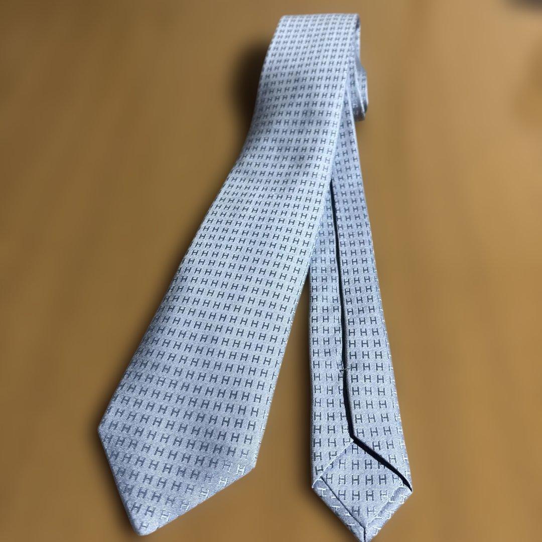 HERMES シルク ネクタイ ライトブルー